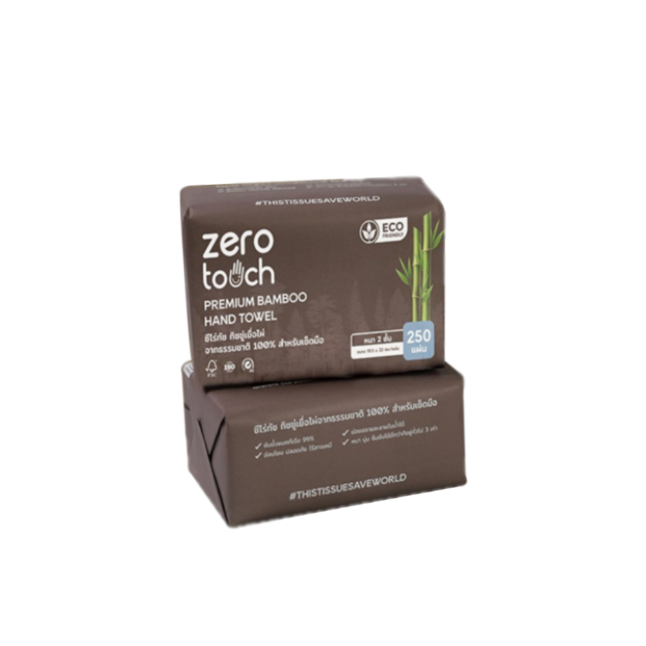 ZERO-TOUCH ทิชชู่เยื่อไผ่จากธรรมชาติ 100% สำหรับเช็ดมือ (ราคาต่อลัง, 24 ห่อ/กล่อง)